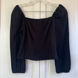 Wild Fable Womens Off Shoulder Blouse Black Textured Long Sleeve Cropped Small